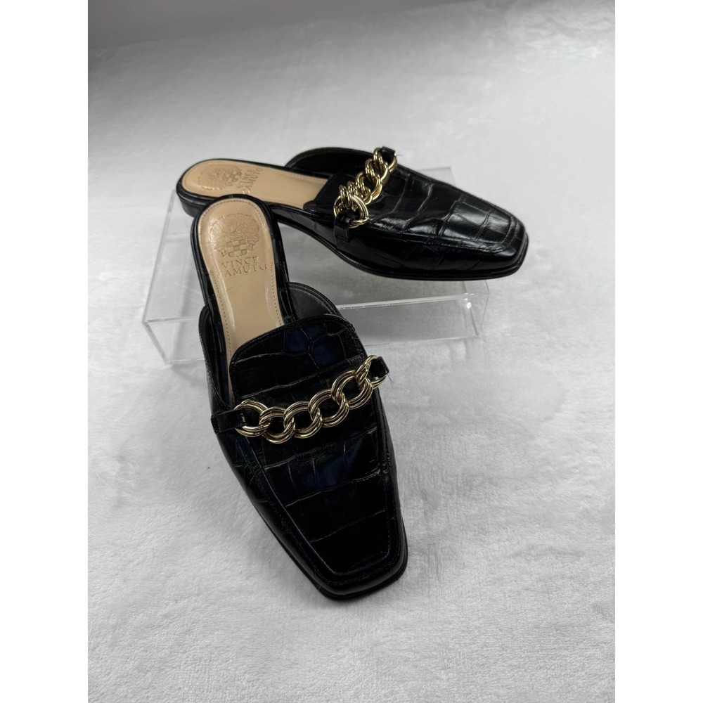 Vince Camuto Rachey Slip-On Mule Women 9.5M Black Croc-Embossed Leather‎ Comfort